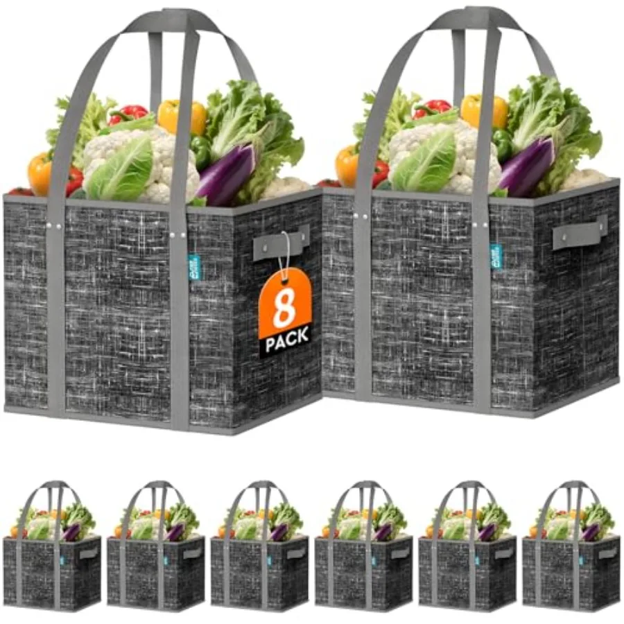 Reusable Grocery Bags, Large Foldable Shopping Tote Bags with Reinforced Handles and Hard Bottom, 8 Pack
Reusable Grocery Bags, Large Foldable Shopping Tote Bags with Reinforced Handles and Hard Bottom, 8 Pack
