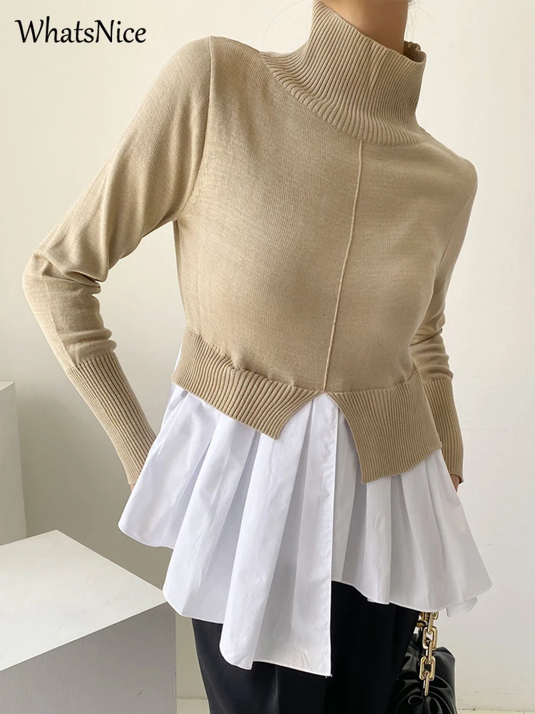 Fashion Ladies Pleated Shirt Patchwork Hem Pullover Sweater Women Sexy Tops Female Girls Casual Knitted Sweaters Dropshipping
Fashion Ladies Pleated Shirt Patchwork Hem Pullover Sweater Women Sexy Tops Female Girls Casual Knitted Sweaters Dropshipping