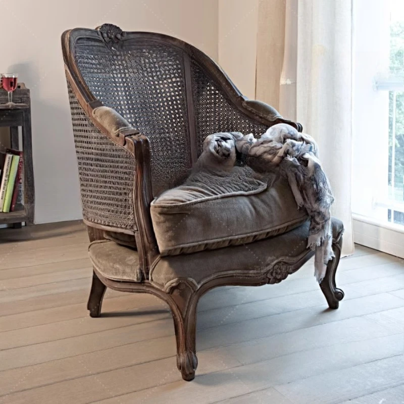American country retro rattan solid wood tiger chair, French fabric single sofa chair high back rattan chair back chair
American country retro rattan solid wood tiger chair, French fabric single sofa chair high back rattan chair back chair