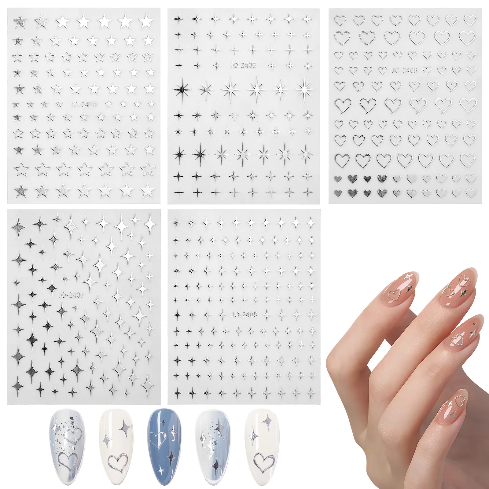 5 Sheets Silver Star Nail Stickers Adhesive Decals DIY French Tip Gel Manicure Decorations Plastic Material
5 Sheets Silver Star Nail Stickers Adhesive Decals DIY French Tip Gel Manicure Decorations Plastic Material