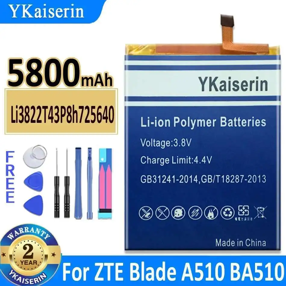 Mobile Phone Battery Li3822T43P8h725640 For Zte Blade A510 BA510 Safe Reliable Replacement 5800mAh
Mobile Phone Battery Li3822T43P8h725640 For Zte Blade A510 BA510 Safe Reliable Replacement 5800mAh