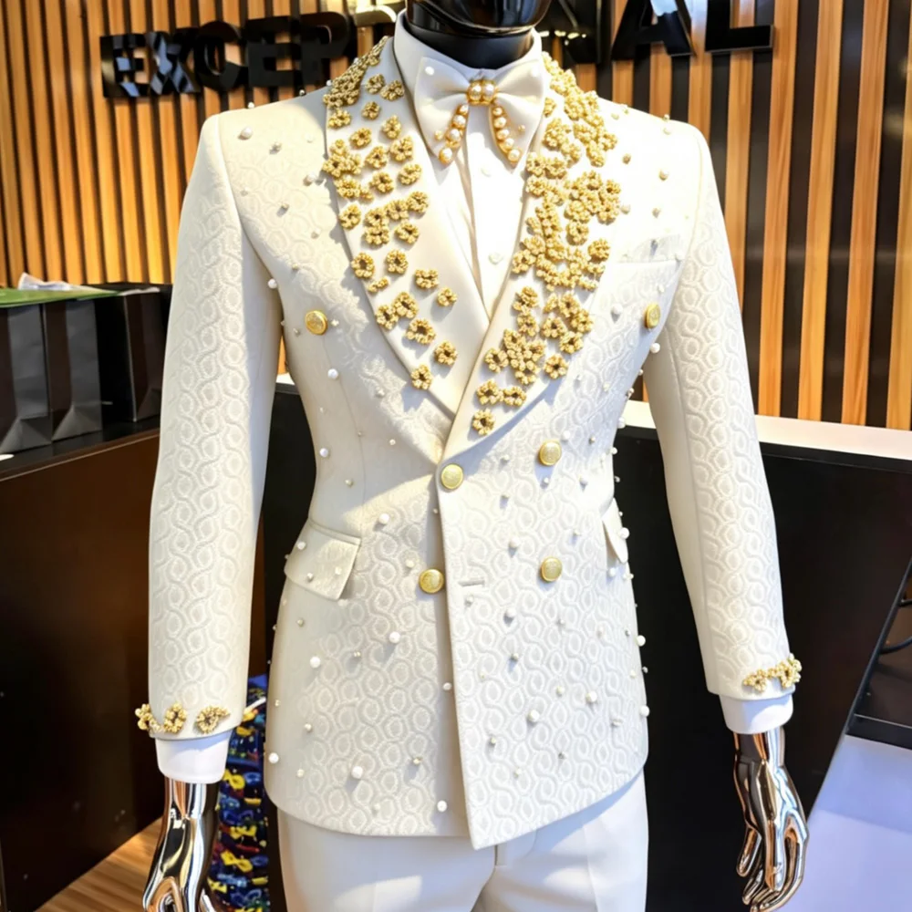 White Crystal Men's Suit 2 Pieces Wedding Groom Sets Plus Size Man Slim Fit Suits Set Party Prom Wear Elegant Tuxedo
White Crystal Men's Suit 2 Pieces Wedding Groom Sets Plus Size Man Slim Fit Suits Set Party Prom Wear Elegant Tuxedo