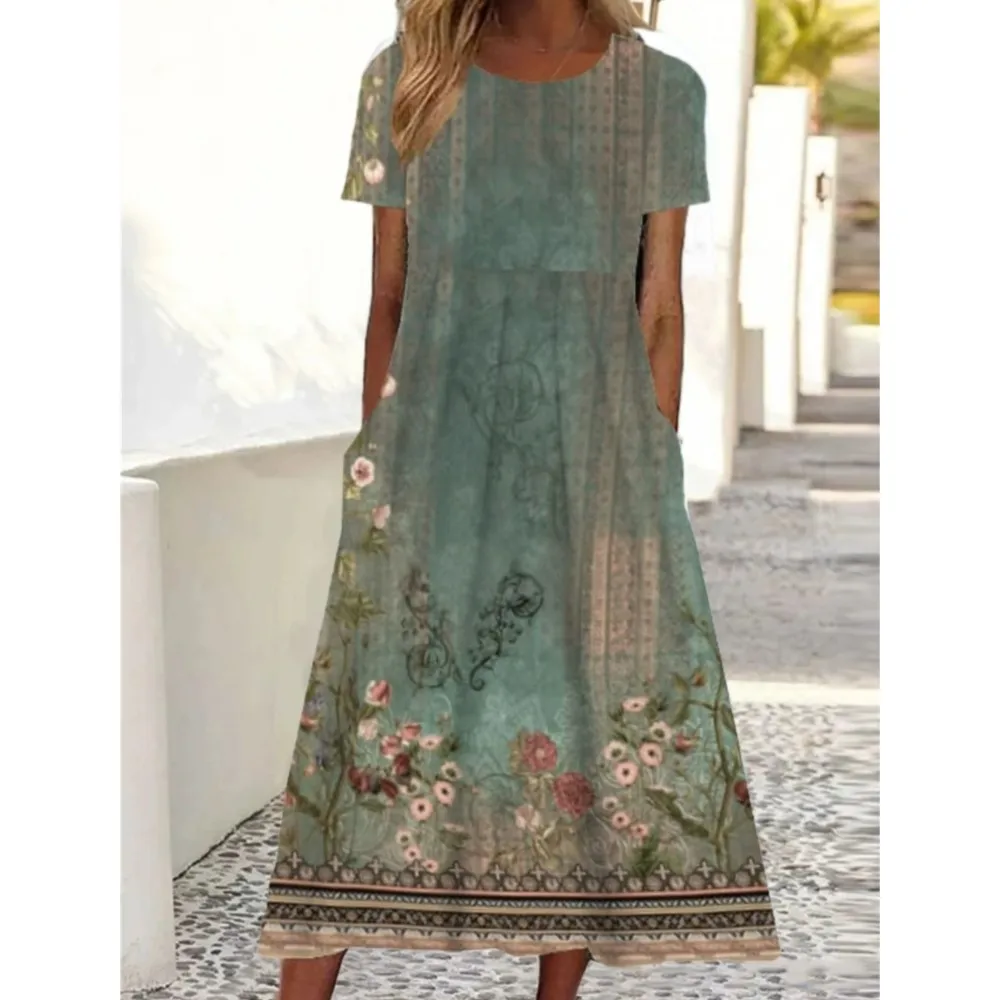 Women's Summer New Mid Rise Fashionable Printed Large Swing With Pocket Casual Round Neck Loose Mid Length Dress
Women's Summer New Mid Rise Fashionable Printed Large Swing With Pocket Casual Round Neck Loose Mid Length Dress