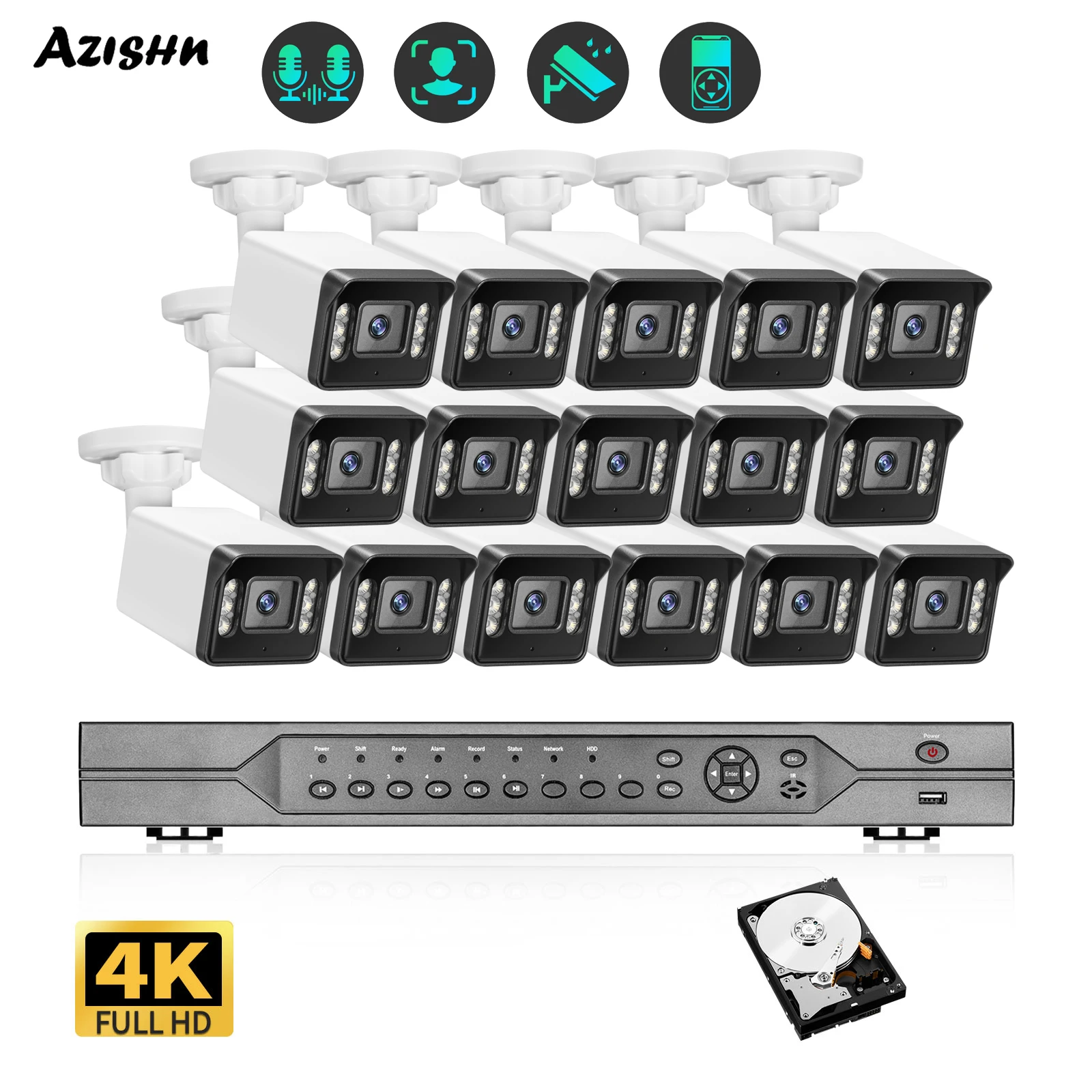 AZISHN Outdoor 8MP 4K POE Security IP Camera System Two Way Audio 8MP 16CH NVR Kit Smart AI Face Detect Video Surveillance Kit
AZISHN Outdoor 8MP 4K POE Security IP Camera System Two Way Audio 8MP 16CH NVR Kit Smart AI Face Detect Video Surveillance Kit