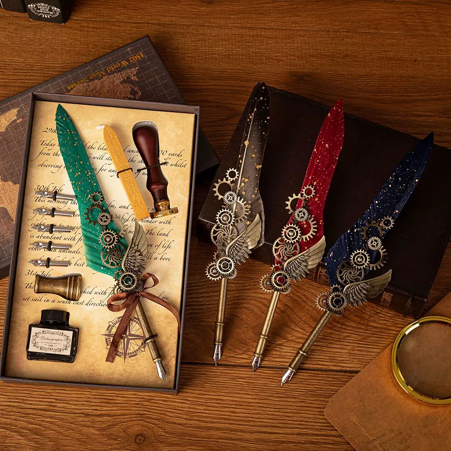 Элитный винтажный набор механических перьевых ручек с механическим механизмом, готическая каллиграфическая ручка для погружения с чернильницей, подставкой и сменными перьями, набор для запечатывания
Элитный винтажный набор механических перьевых ручек с механическим механизмом, готическая каллиграфическая ручка для погружения с чернильницей, подставкой и сменными перьями, набор для запечатывания