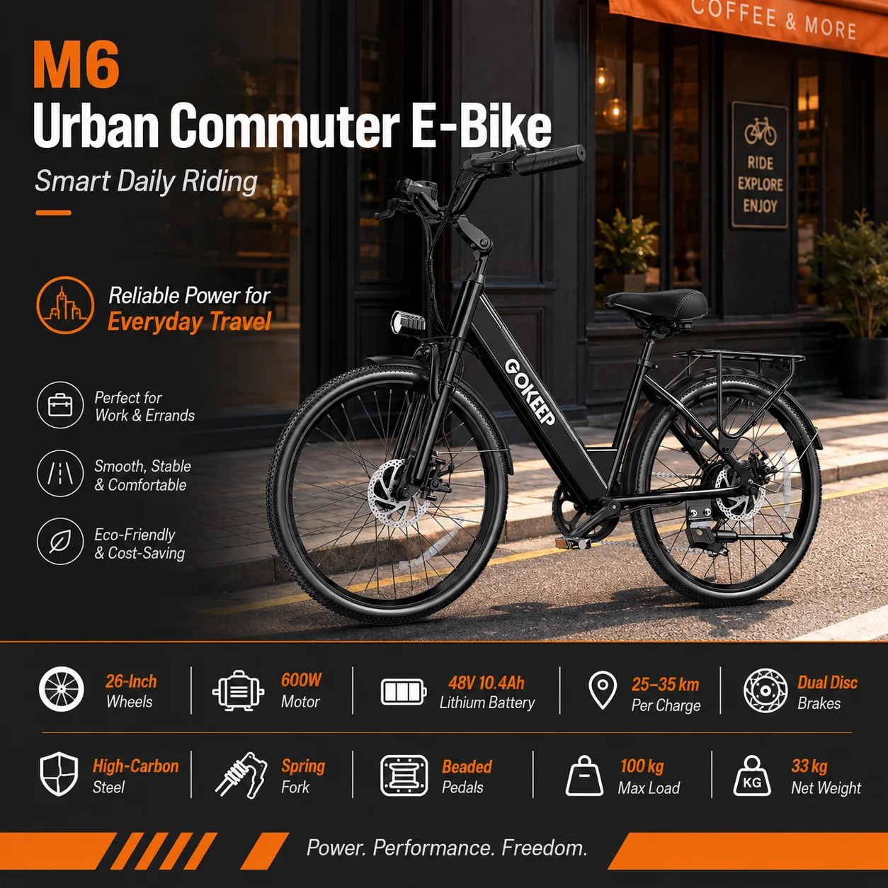 Adult City Commuter Electric Bike M6 26 Inch Wheels 600W Motor 48V 10.4Ah Battery Dual Disc Brakes Spring Fork 100KG Load
Adult City Commuter Electric Bike M6 26 Inch Wheels 600W Motor 48V 10.4Ah Battery Dual Disc Brakes Spring Fork 100KG Load