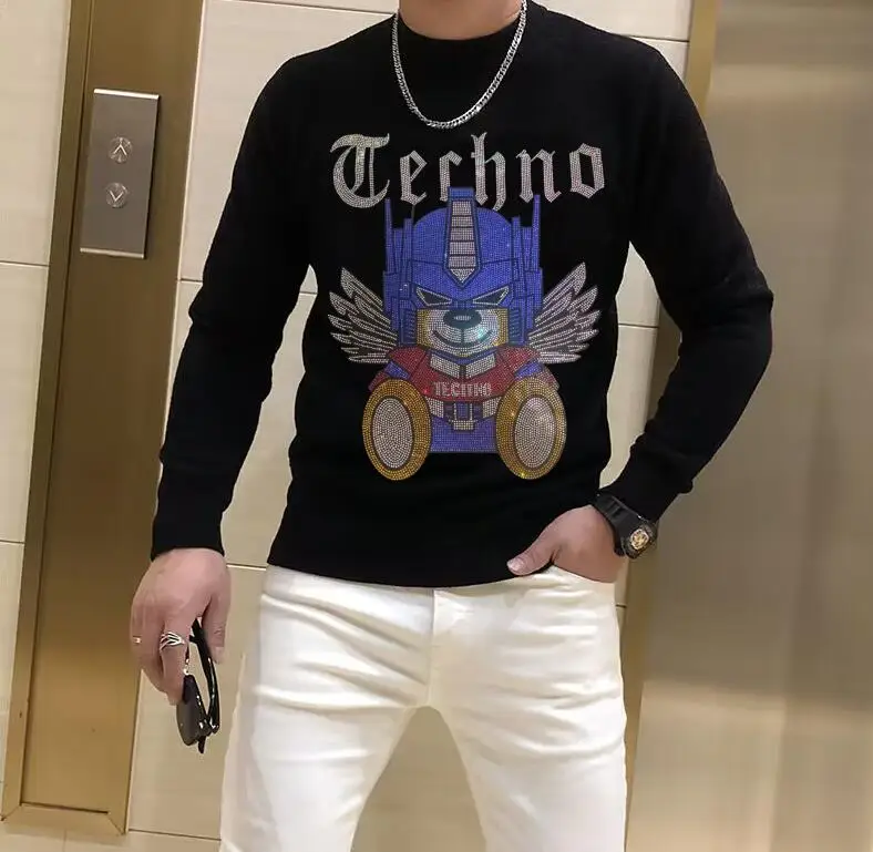 Men's Rhinestone sweaters winter male fashion Sportswear white and black new design
Men's Rhinestone sweaters winter male fashion Sportswear white and black new design