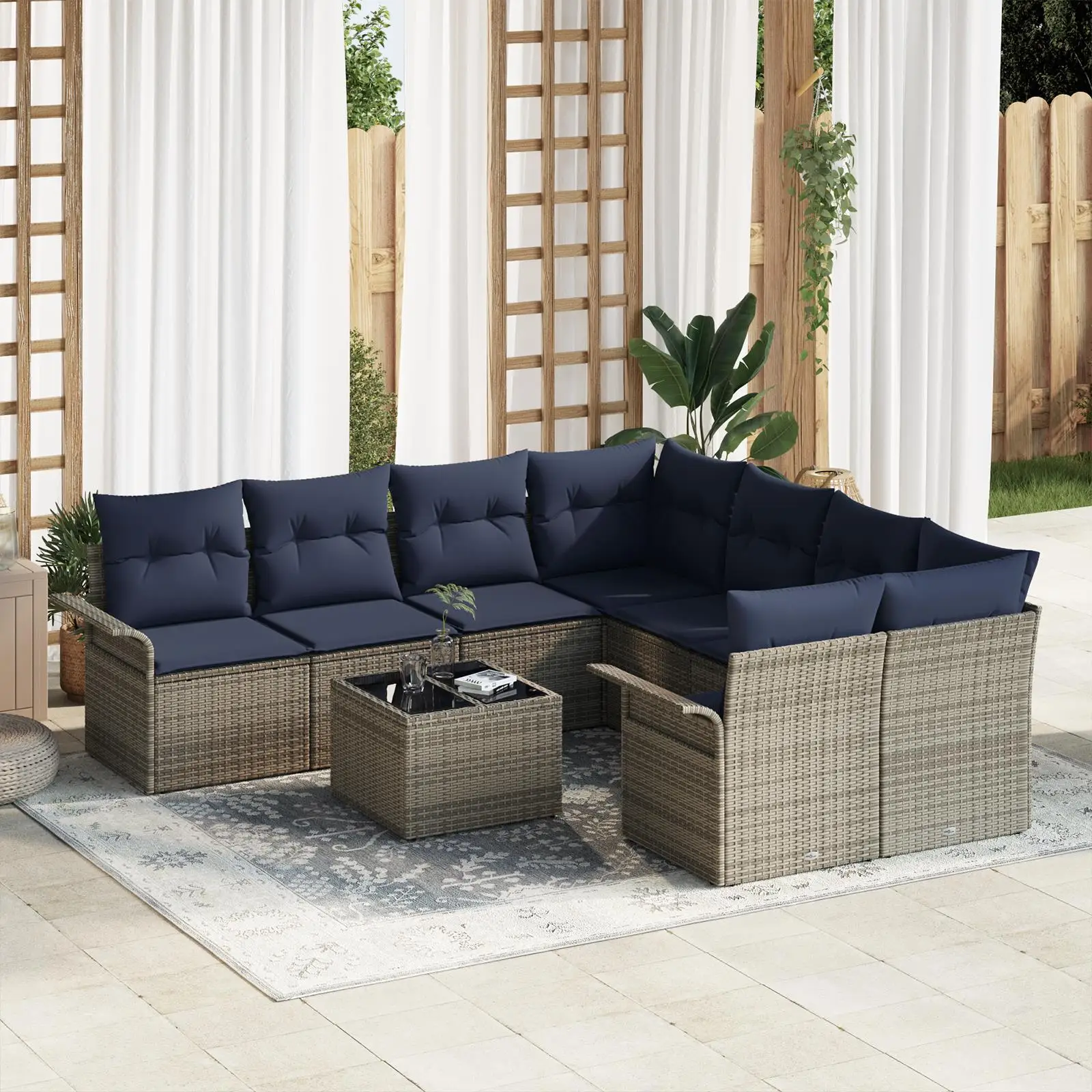 Comfortable 9 Piece Outdoor Sofa Set with Cushions Gray Poly Rattan Furniture Garden Patio Seating
Comfortable 9 Piece Outdoor Sofa Set with Cushions Gray Poly Rattan Furniture Garden Patio Seating
