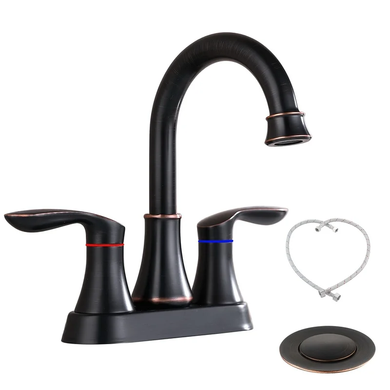 4-Inch Oil Rubbed Bronze Bathroom Faucet with Pop-Up Drain and Supply Hoses
4-Inch Oil Rubbed Bronze Bathroom Faucet with Pop-Up Drain and Supply Hoses