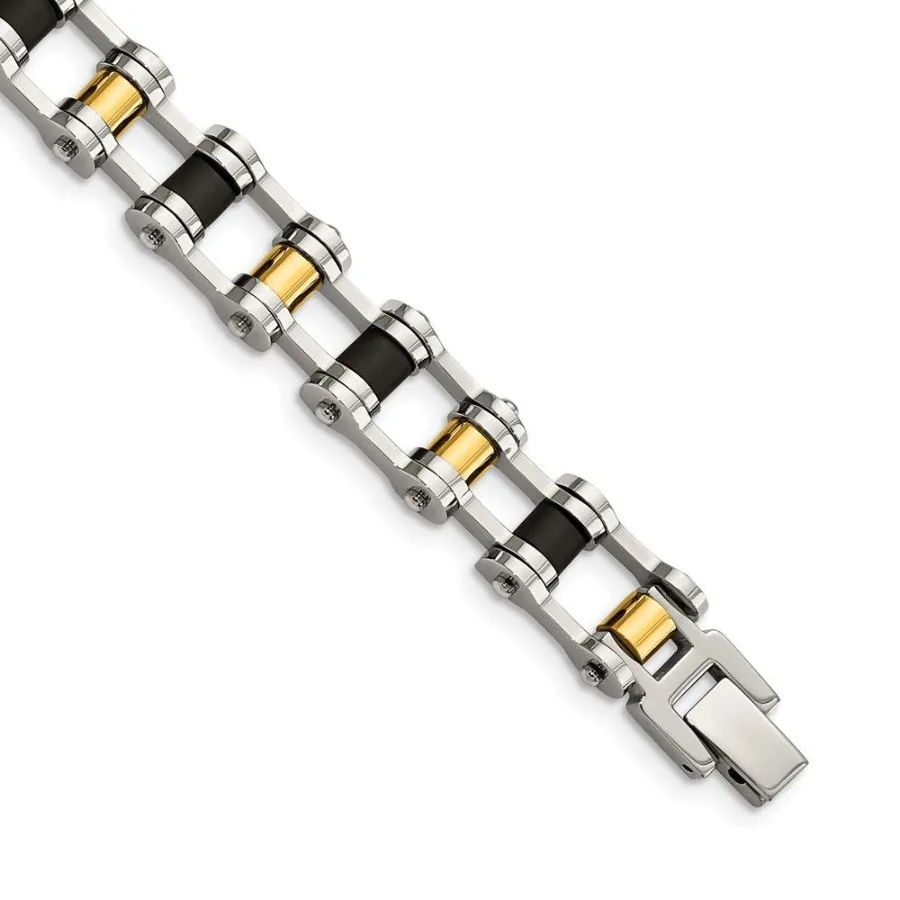 Chisel Stainless Steel Polished Yellow IPplated with Black Rubber 8.75 inch Bracelet
Chisel Stainless Steel Polished Yellow IPplated with Black Rubber 8.75 inch Bracelet