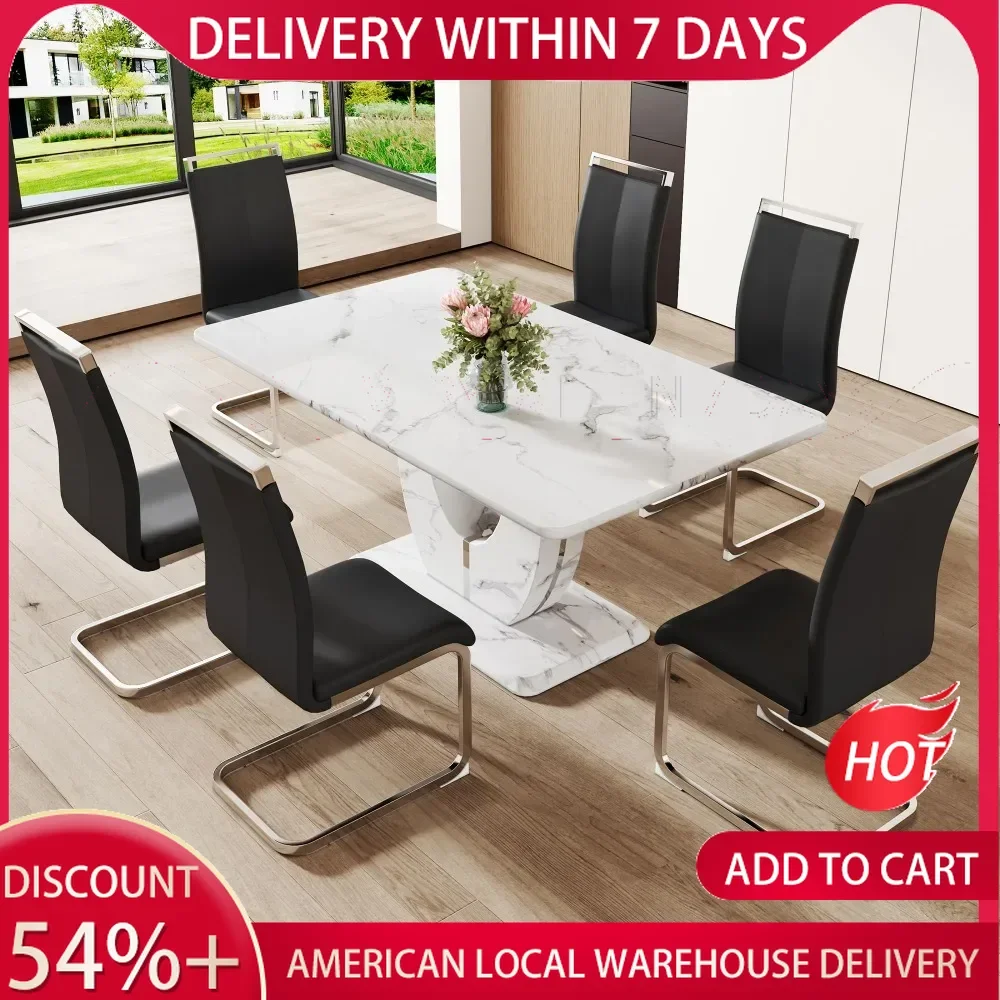 Dining Table Set for 4,Rectangula Kitchen Table Set with Faux Marble Tabletop&4 Pu Leather Faux Marble White Table Set for 6
Dining Table Set for 4,Rectangula Kitchen Table Set with Faux Marble Tabletop&4 Pu Leather Faux Marble White Table Set for 6