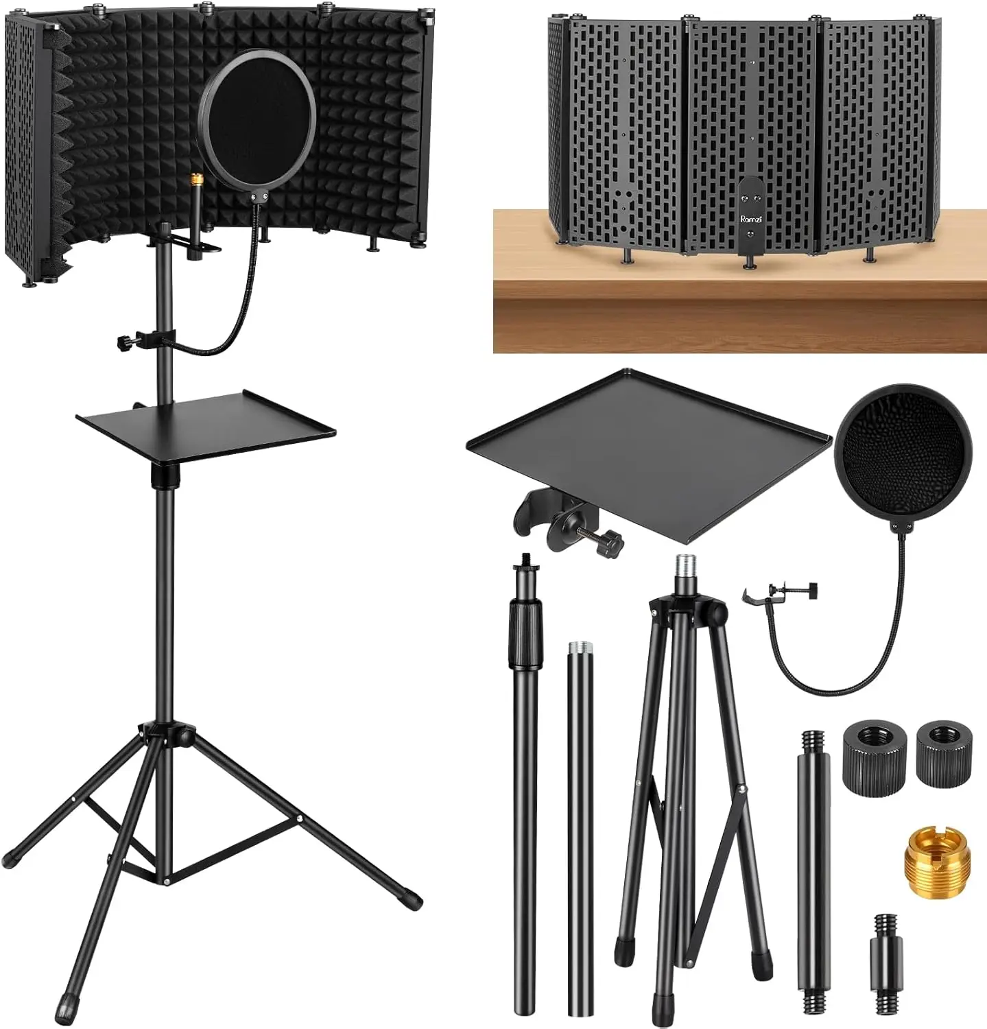 Foldable Microphone Stand with Pop Filter and Sound Isolation Shield for Studio Recording, Podcasts, Broadcasting
Foldable Microphone Stand with Pop Filter and Sound Isolation Shield for Studio Recording, Podcasts, Broadcasting