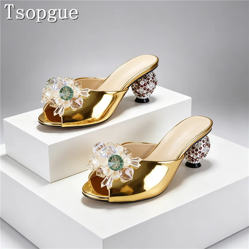 Sparkling Crystal Flower Open Toe Heeled Mules Women Luxury Design Peep Toe Rhinestone Heel Slippersfor Party Dress
Sparkling Crystal Flower Open Toe Heeled Mules Women Luxury Design Peep Toe Rhinestone Heel Slippersfor Party Dress