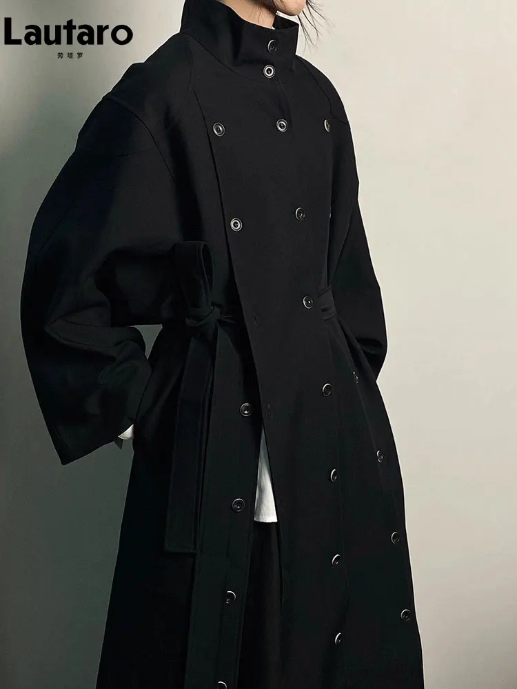 Lautaro Spring Autumn Long Black Trench Coat for Women Belt Elegant Chic Stylish Luxury Designer Dark Academia Clothing Vintage
Lautaro Spring Autumn Long Black Trench Coat for Women Belt Elegant Chic Stylish Luxury Designer Dark Academia Clothing Vintage