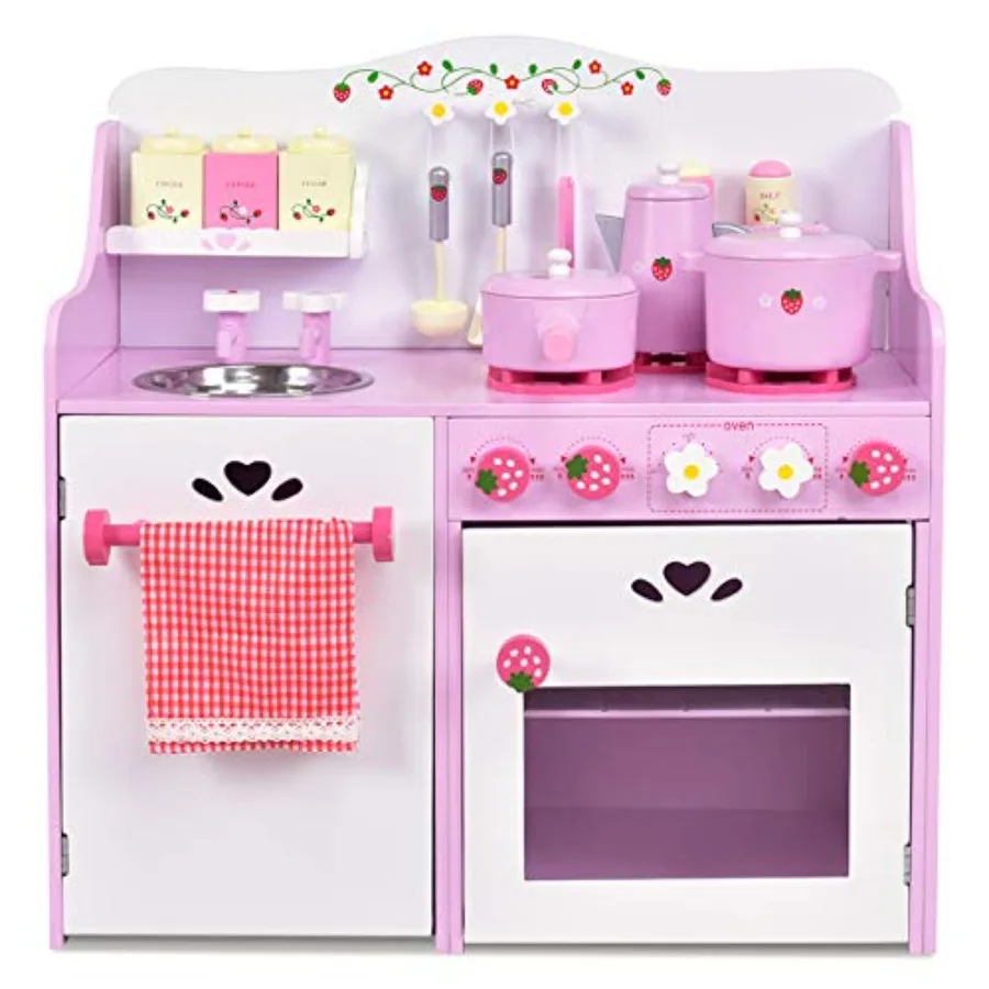 Pink Kitchen Playset: Wooden Pretend Play Kitchen for Toddlers, 13 Pcs Cookware Utensils, Faucet, Stove, Storage Cabinet, Littl
Pink Kitchen Playset: Wooden Pretend Play Kitchen for Toddlers, 13 Pcs Cookware Utensils, Faucet, Stove, Storage Cabinet, Littl