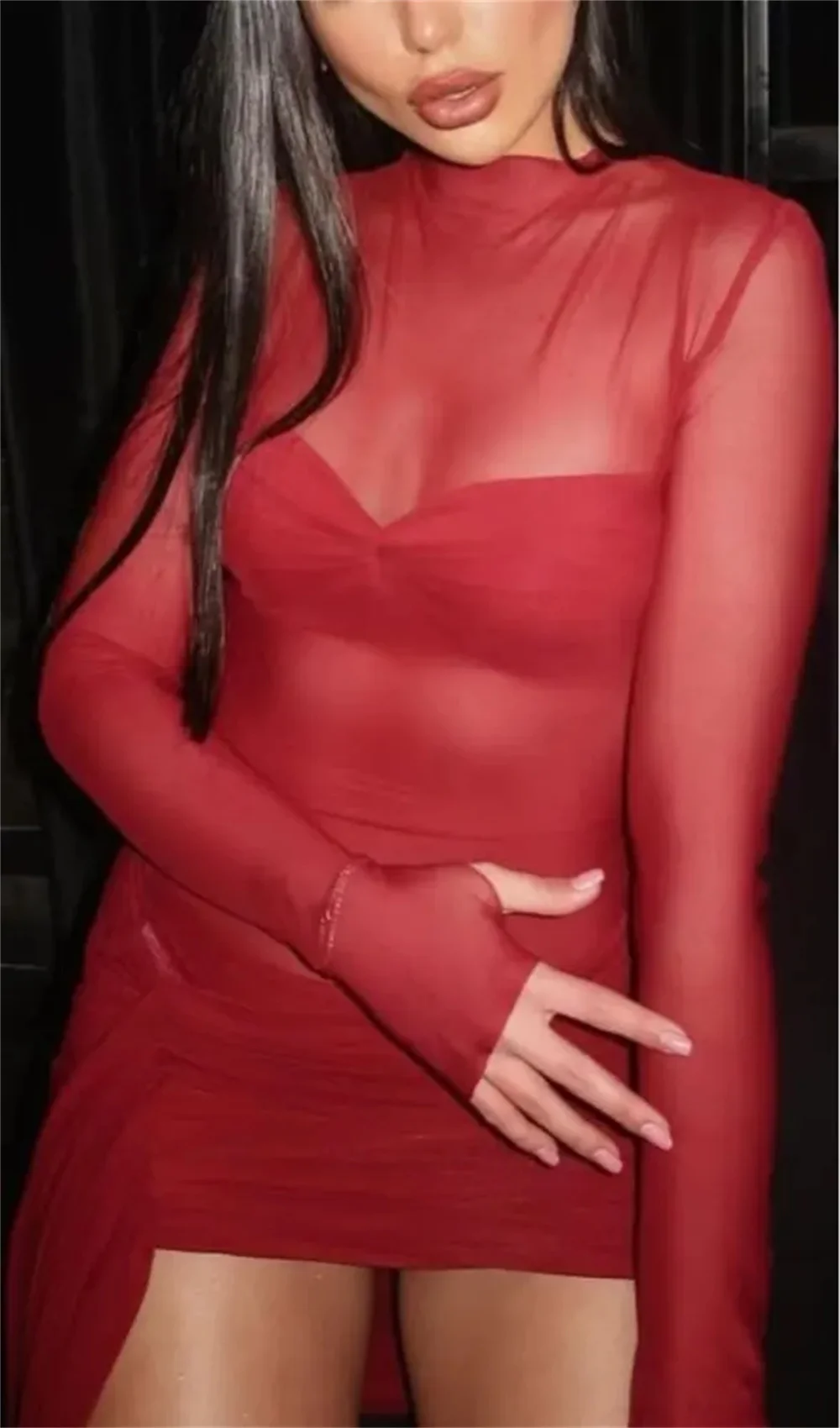 Qanz Sexy Sheer Tulle Prom Dresses Illusion Long Sleeves Mini Dress Party Night Red Vestidos Para Eventos Especiales Customized
Qanz Sexy Sheer Tulle Prom Dresses Illusion Long Sleeves Mini Dress Party Night Red Vestidos Para Eventos Especiales Customized