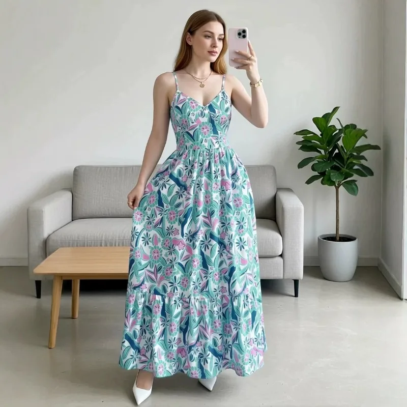 Women French Spaghetti Strap Maxi Dress New European Summer Printed Elegant Casual Beach Vacation Long Sundress
Women French Spaghetti Strap Maxi Dress New European Summer Printed Elegant Casual Beach Vacation Long Sundress