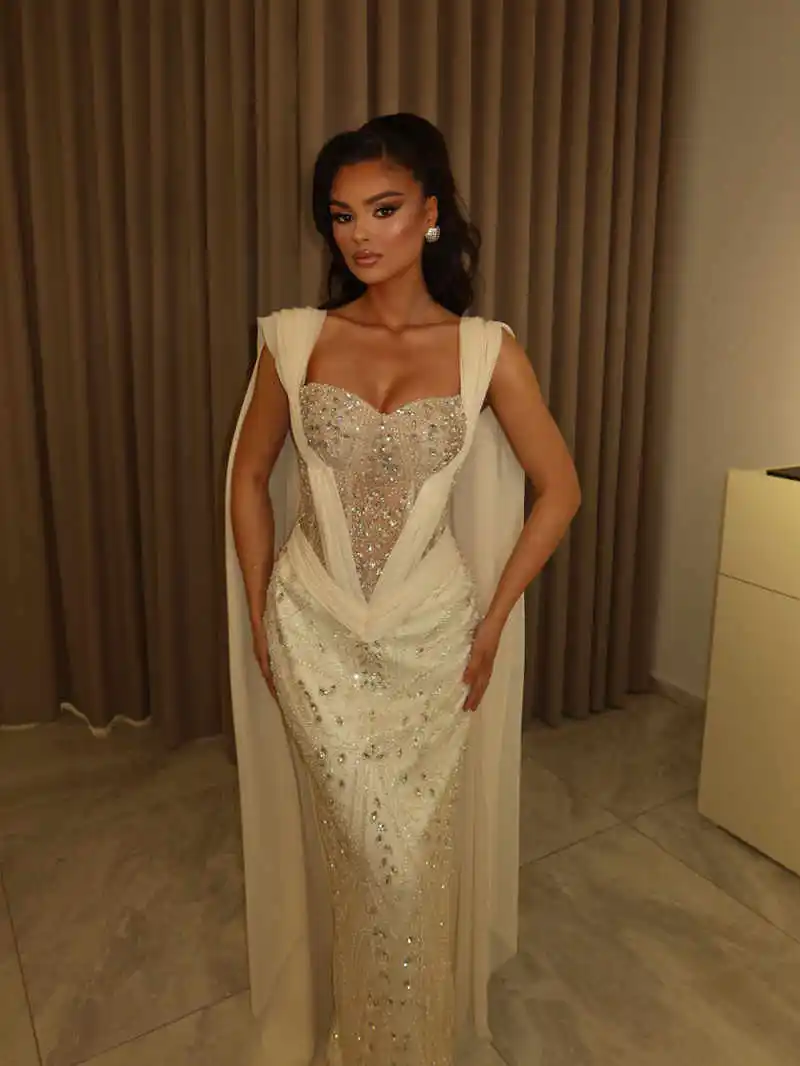 Exquisite Sequin Mermaid Gown Sweetheart Chiffon Cape Formal Evening Dress for High-End Gala & Red Carpet Occasions Customized
Exquisite Sequin Mermaid Gown Sweetheart Chiffon Cape Formal Evening Dress for High-End Gala & Red Carpet Occasions Customized