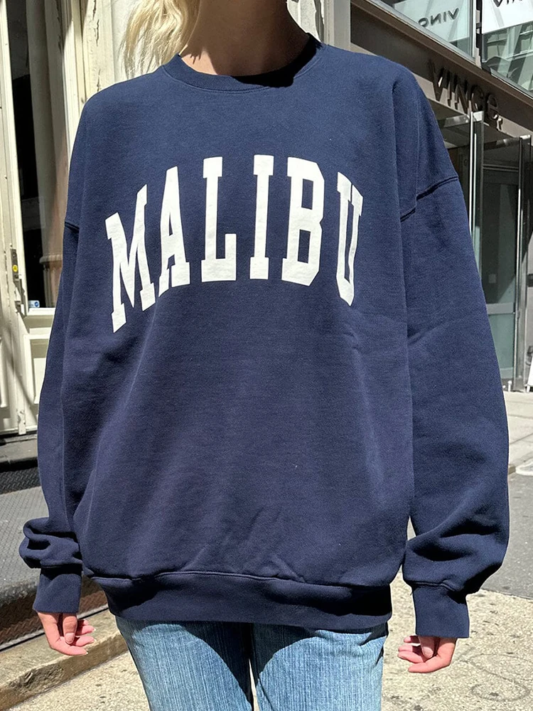 Malibu Letter Graphic Sweatshirt Autumn Cotton Round Neck Casual Loose Pullover Top Women Y2k Streetwear Vintage Oversized Tops
Malibu Letter Graphic Sweatshirt Autumn Cotton Round Neck Casual Loose Pullover Top Women Y2k Streetwear Vintage Oversized Tops