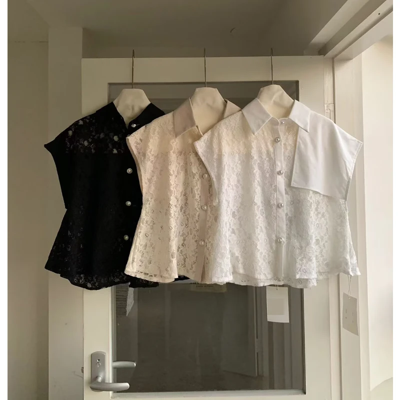 Korean Style Loose Fit Lace Embroidery Sleeveless Shirt Women's Vest Summer New Design Breathable Comfortable Flip Collar Top
Korean Style Loose Fit Lace Embroidery Sleeveless Shirt Women's Vest Summer New Design Breathable Comfortable Flip Collar Top