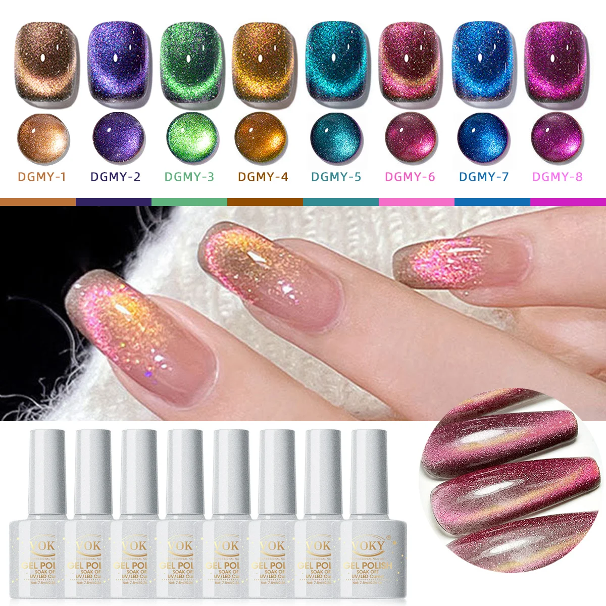 8PCS Cat Eye Gel Nail Polish Set, Chameleon Magnetic Galaxy Shimmer UV Gel Polish, Soak Off UV/LED Cured Nail Gel Kit for Party
8PCS Cat Eye Gel Nail Polish Set, Chameleon Magnetic Galaxy Shimmer UV Gel Polish, Soak Off UV/LED Cured Nail Gel Kit for Party