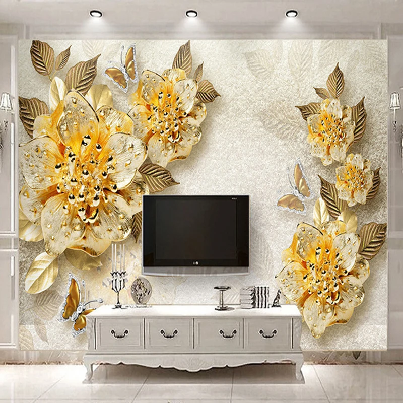 Custom Photo Wallpaper Golden Flowers Diamond Jewelry Background Wall Murals Modern European Style Living Room House Decoration
Custom Photo Wallpaper Golden Flowers Diamond Jewelry Background Wall Murals Modern European Style Living Room House Decoration