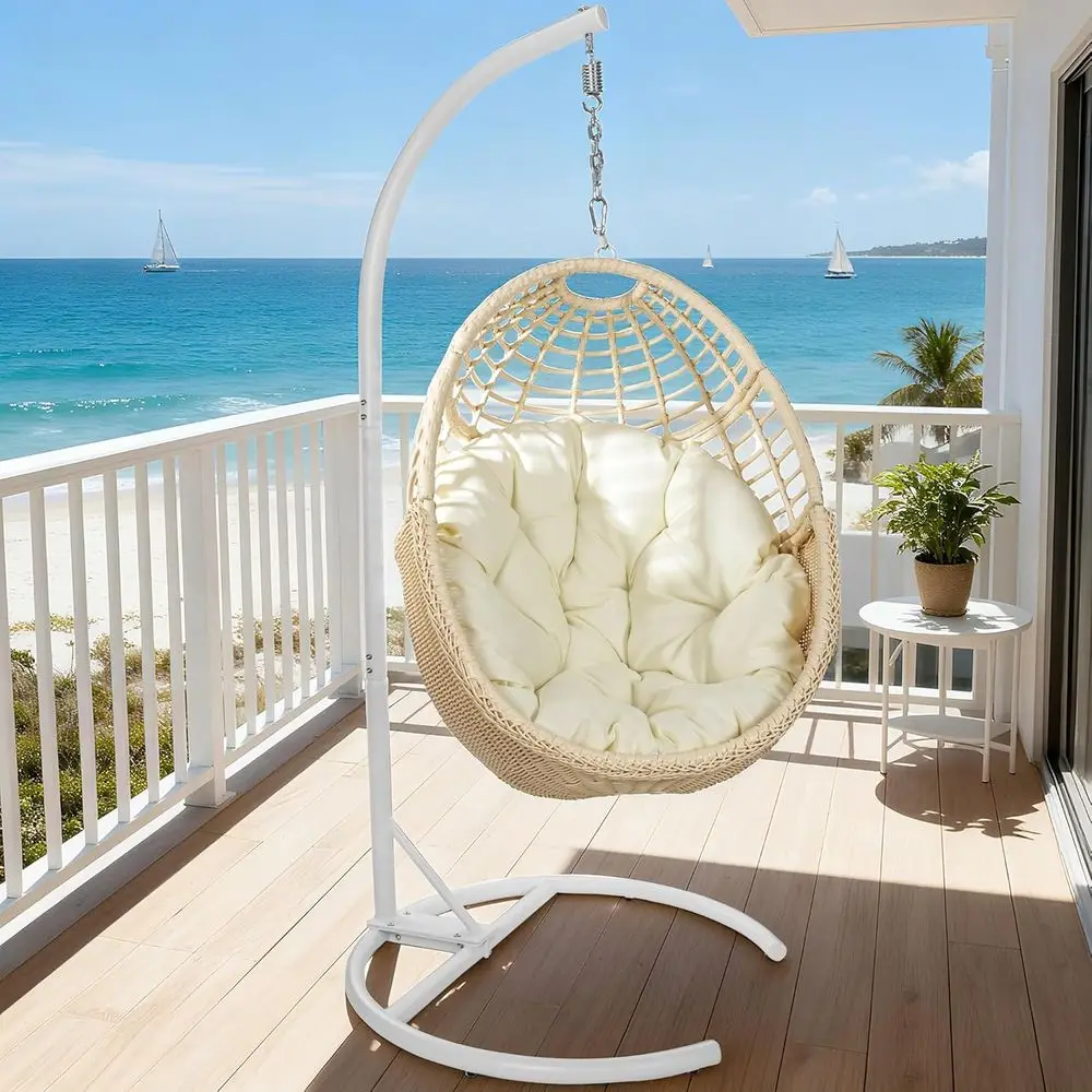 Outdoor Rattan Swing Chair with Metal Stand and UV-Resistant Cushion for Patio or Balcony (Beige)
Outdoor Rattan Swing Chair with Metal Stand and UV-Resistant Cushion for Patio or Balcony (Beige)