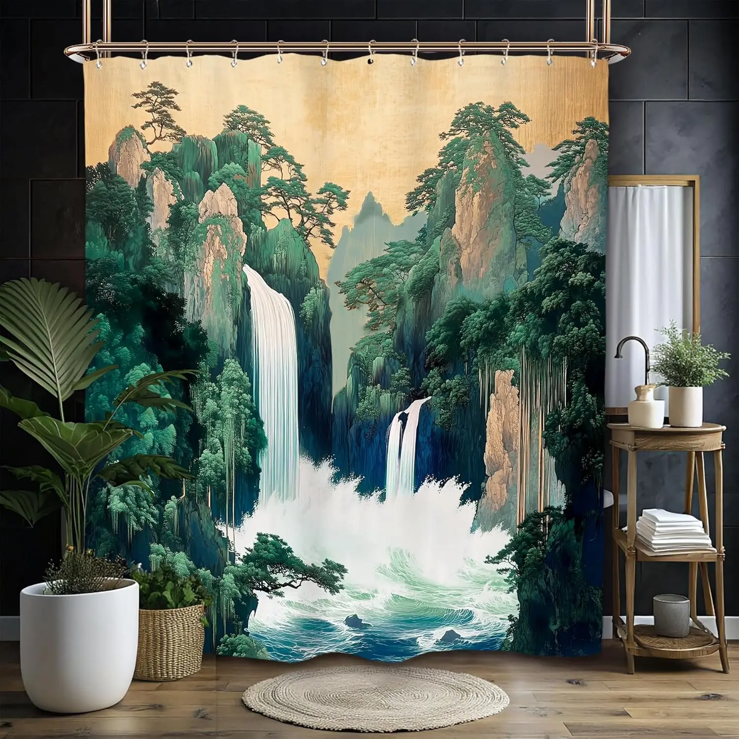 Chinese Landscape Painting Waterfall Mountains And Pine Trees Traditional Art Decorative Shower Curtain
Chinese Landscape Painting Waterfall Mountains And Pine Trees Traditional Art Decorative Shower Curtain