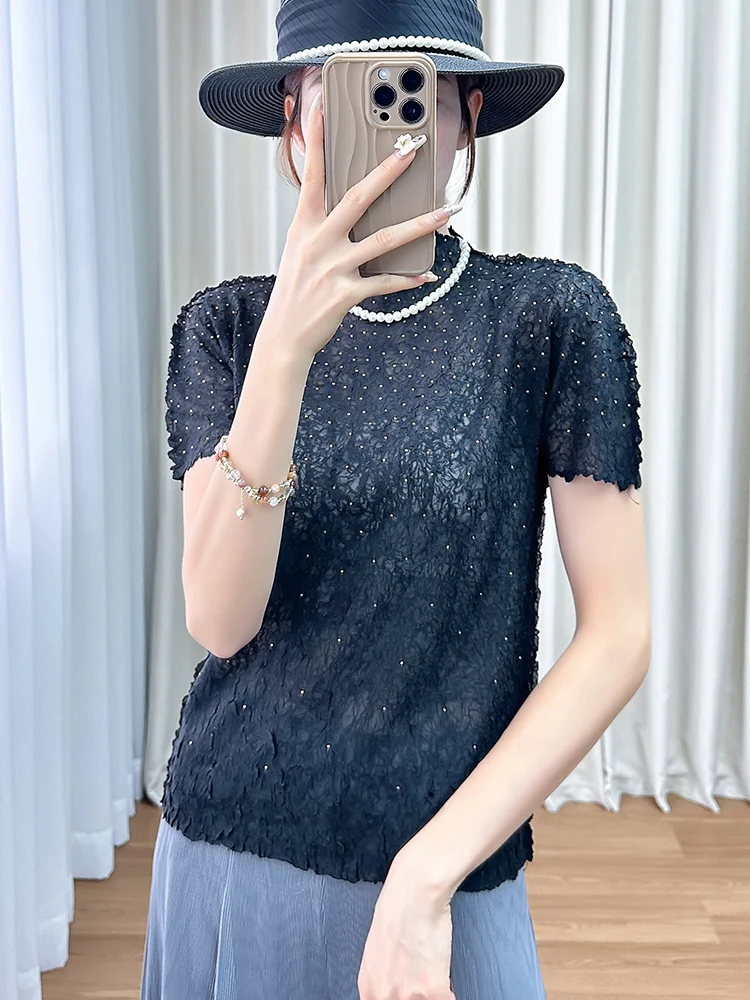 Slim Fit Pure Color Women's T-shirt Summer New Arrival Three Zha Art Creation Crumpled Versatile Top Commute Simple round Neck
Slim Fit Pure Color Women's T-shirt Summer New Arrival Three Zha Art Creation Crumpled Versatile Top Commute Simple round Neck