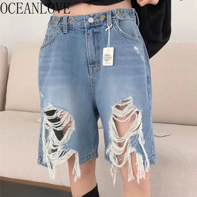 OCEANLOVE Knee Length Pants Women Streetwear Denim Korean Fashon Holes Y2k Clothes Pantalones Mujer Style Trousers
OCEANLOVE Knee Length Pants Women Streetwear Denim Korean Fashon Holes Y2k Clothes Pantalones Mujer Style Trousers