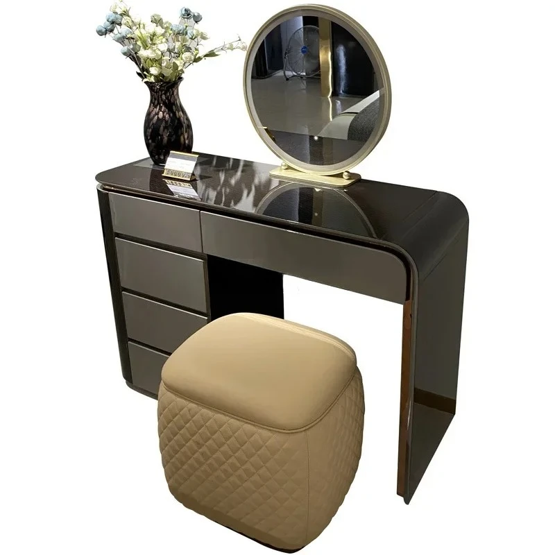Italian light luxury bedroom minimalist dresser dressing stool combination with mirror
Italian light luxury bedroom minimalist dresser dressing stool combination with mirror
