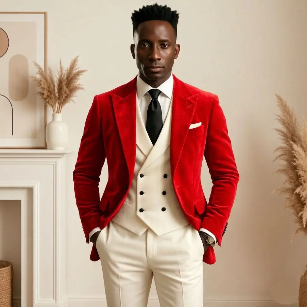 Velvet Men Suits 3 Pieces Mix Match Peak Lapel Tuxedo Cream Vest Pants Formal Wedding Banquet Rehearsal Dinner Custom Made
Velvet Men Suits 3 Pieces Mix Match Peak Lapel Tuxedo Cream Vest Pants Formal Wedding Banquet Rehearsal Dinner Custom Made