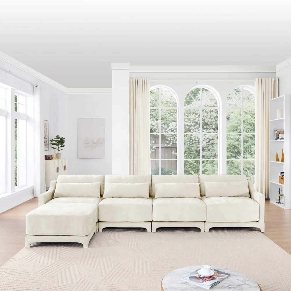 L Shaped Couch with Lumbar Pillow, 4 Seater Cloud Couch with Ottoman, Oversized Deep Seat Sectional Couches
L Shaped Couch with Lumbar Pillow, 4 Seater Cloud Couch with Ottoman, Oversized Deep Seat Sectional Couches