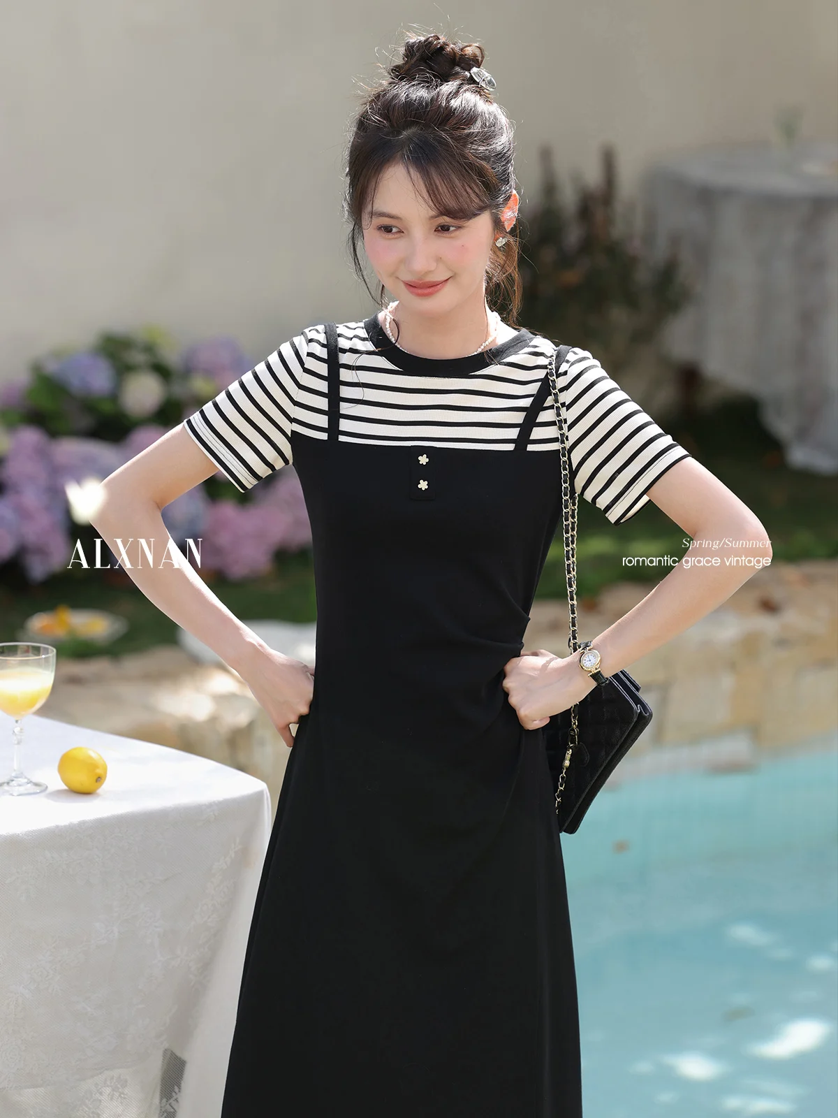ALXNAN Women's Black Striped Dress Long Elegant Fake Two-piece Dresses 2025 Summer Holiday A-line Midi Female Clothing L55763
ALXNAN Women's Black Striped Dress Long Elegant Fake Two-piece Dresses 2025 Summer Holiday A-line Midi Female Clothing L55763