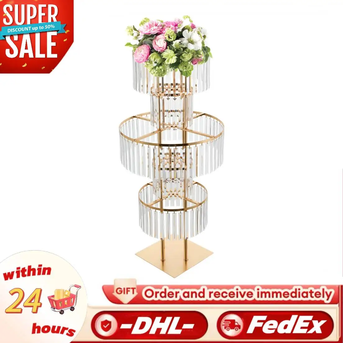 5 Tiers Gold Wedding Centerpieces Flower Stand Vase Centerpiece Acrylic Flower Stand with Hanging Acrylic
5 Tiers Gold Wedding Centerpieces Flower Stand Vase Centerpiece Acrylic Flower Stand with Hanging Acrylic