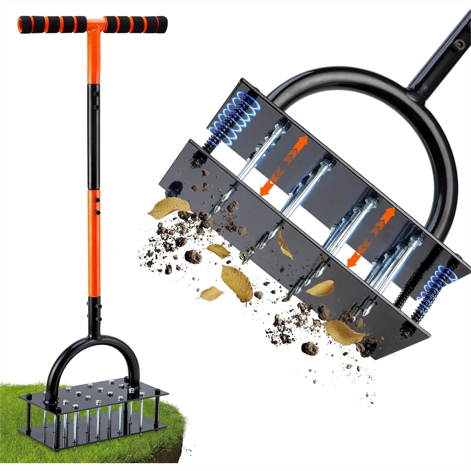 Manual Lawn Aerator Tool with 16 Iron Spikes, Ergonomic T-Handle for Soil Loosening & Yard Aeration, Automatic Dirt Clean -
Manual Lawn Aerator Tool with 16 Iron Spikes, Ergonomic T-Handle for Soil Loosening & Yard Aeration, Automatic Dirt Clean -