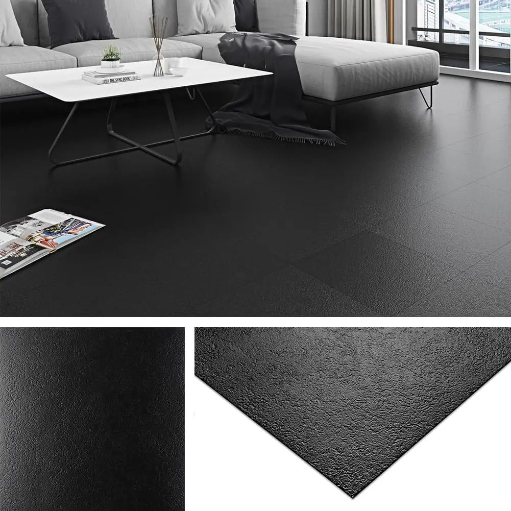 Solid Black Vinyl Flooring 16-Pack 12x12 Inch Bathroom Peel and Stick Floor Tile Waterproof Kitchen
Solid Black Vinyl Flooring 16-Pack 12x12 Inch Bathroom Peel and Stick Floor Tile Waterproof Kitchen