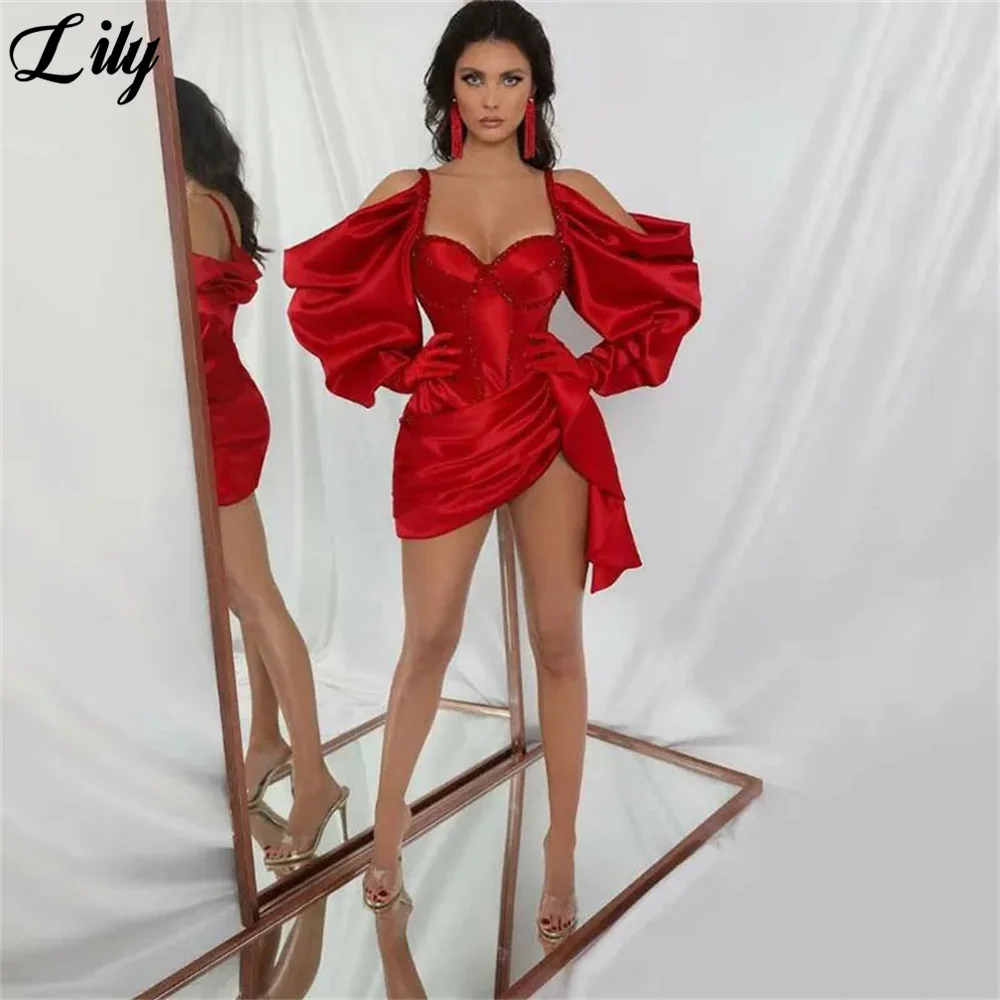 Lily Red Mini Long Party Dresses Full Sleeves Vintage Night Dresses Shiny Sweetheart Stain Celebrity Dresses vestidos de fiesta
Lily Red Mini Long Party Dresses Full Sleeves Vintage Night Dresses Shiny Sweetheart Stain Celebrity Dresses vestidos de fiesta