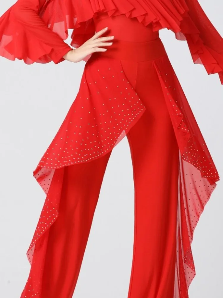 Rhinestones Ballroom Dance Standard Pants Jazz Line Women Latin High Waist Competition Festival Modern Classical Ruffle Trousers
Rhinestones Ballroom Dance Standard Pants Jazz Line Women Latin High Waist Competition Festival Modern Classical Ruffle Trousers