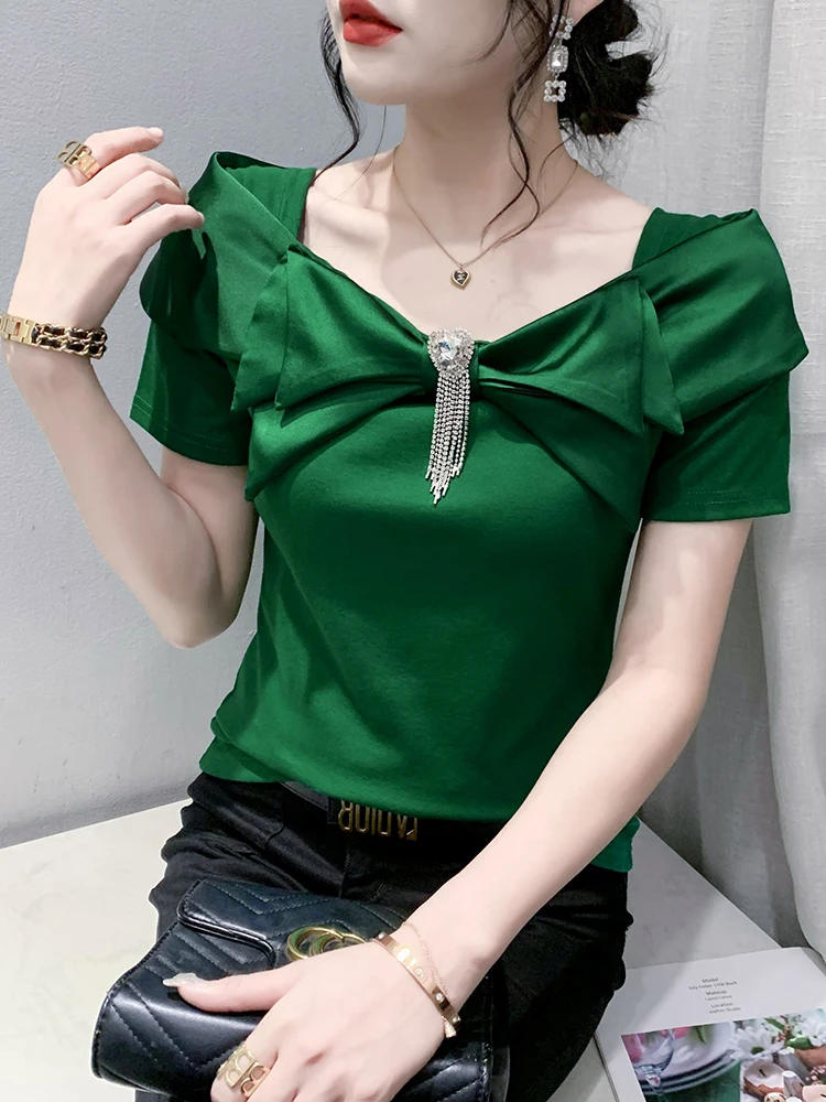 Модный женский топ с квадратным вырезом и узлом, приталенный, летний, из смесового хлопка
Модный женский топ с квадратным вырезом и узлом, приталенный, летний, из смесового хлопка