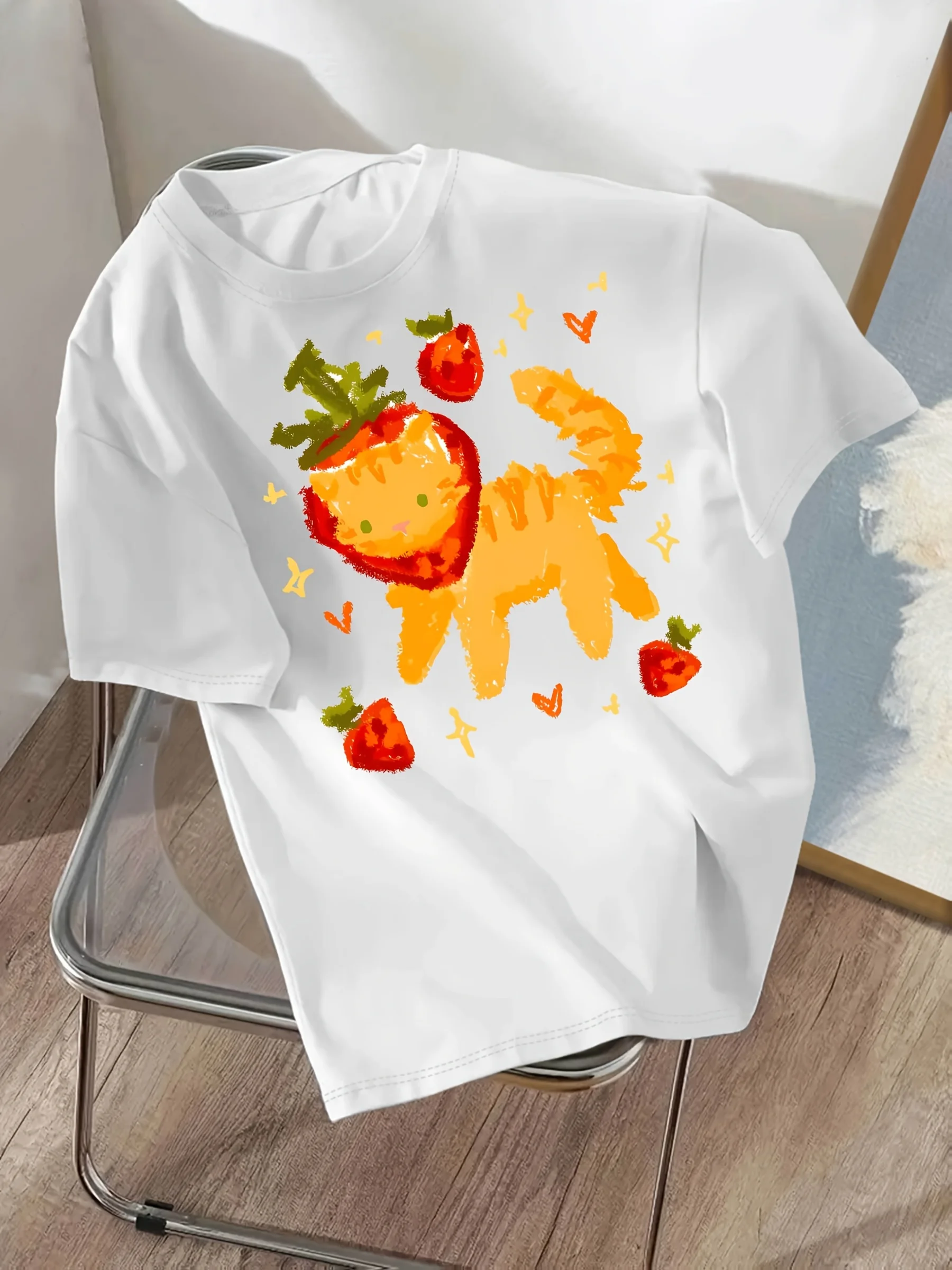 Women's Clothing Round-neck T-shirt Top Y2k Cute Cartoon Love Strawberry Kitten Graphic T-shirt Soft Cotton Summer
Women's Clothing Round-neck T-shirt Top Y2k Cute Cartoon Love Strawberry Kitten Graphic T-shirt Soft Cotton Summer