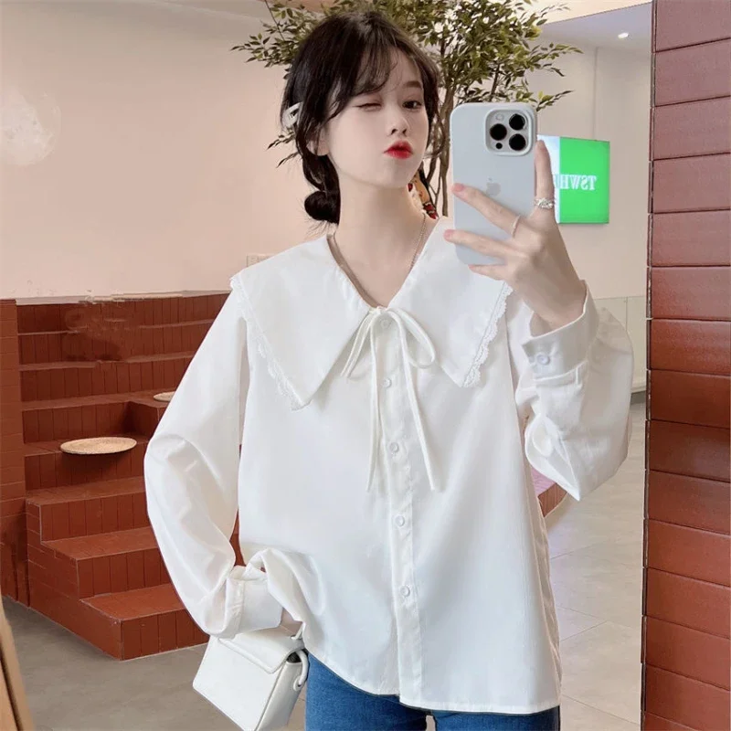 Spring Shirts Women Lovely Peter Pan Collar Ulzzang Female Bow Sweet All-match Leisure Autumn Clothes Simple Solid Cozy Ins Chic
Spring Shirts Women Lovely Peter Pan Collar Ulzzang Female Bow Sweet All-match Leisure Autumn Clothes Simple Solid Cozy Ins Chic