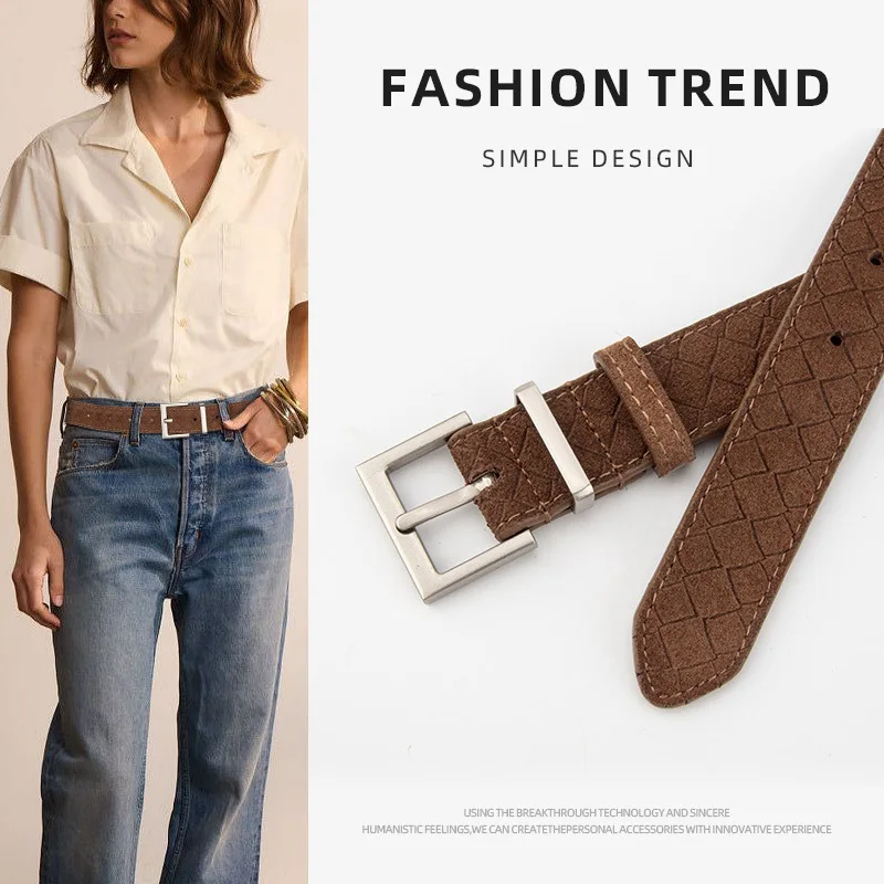 New Frosted Diamond-patterned Suede Belt Retro Korean-style Decorated Jeans with Genuine Leather Pin Buckle Belt for Women
New Frosted Diamond-patterned Suede Belt Retro Korean-style Decorated Jeans with Genuine Leather Pin Buckle Belt for Women