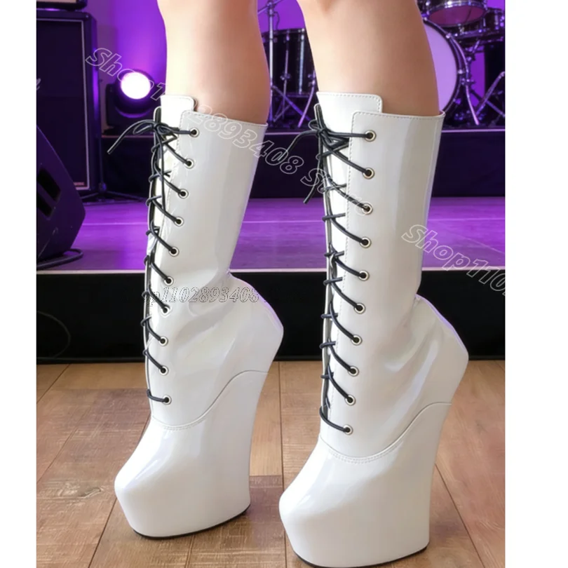 White Lace up Platform Boots Round Toe Patent Leather Solid Fashion Women British Style Party Dress Boots Zapatos Para Mujere
White Lace up Platform Boots Round Toe Patent Leather Solid Fashion Women British Style Party Dress Boots Zapatos Para Mujere
