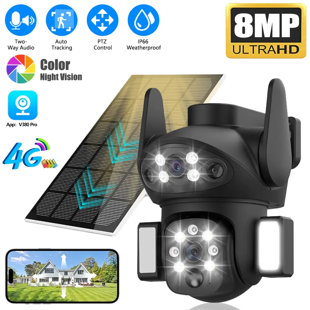 4G Solar 8MP 4K Camera Dual Lens Outdoor Low Power Battery Orchard Farm Jungle Home CCTV Security Protection Camera V380 Pro
4G Solar 8MP 4K Camera Dual Lens Outdoor Low Power Battery Orchard Farm Jungle Home CCTV Security Protection Camera V380 Pro