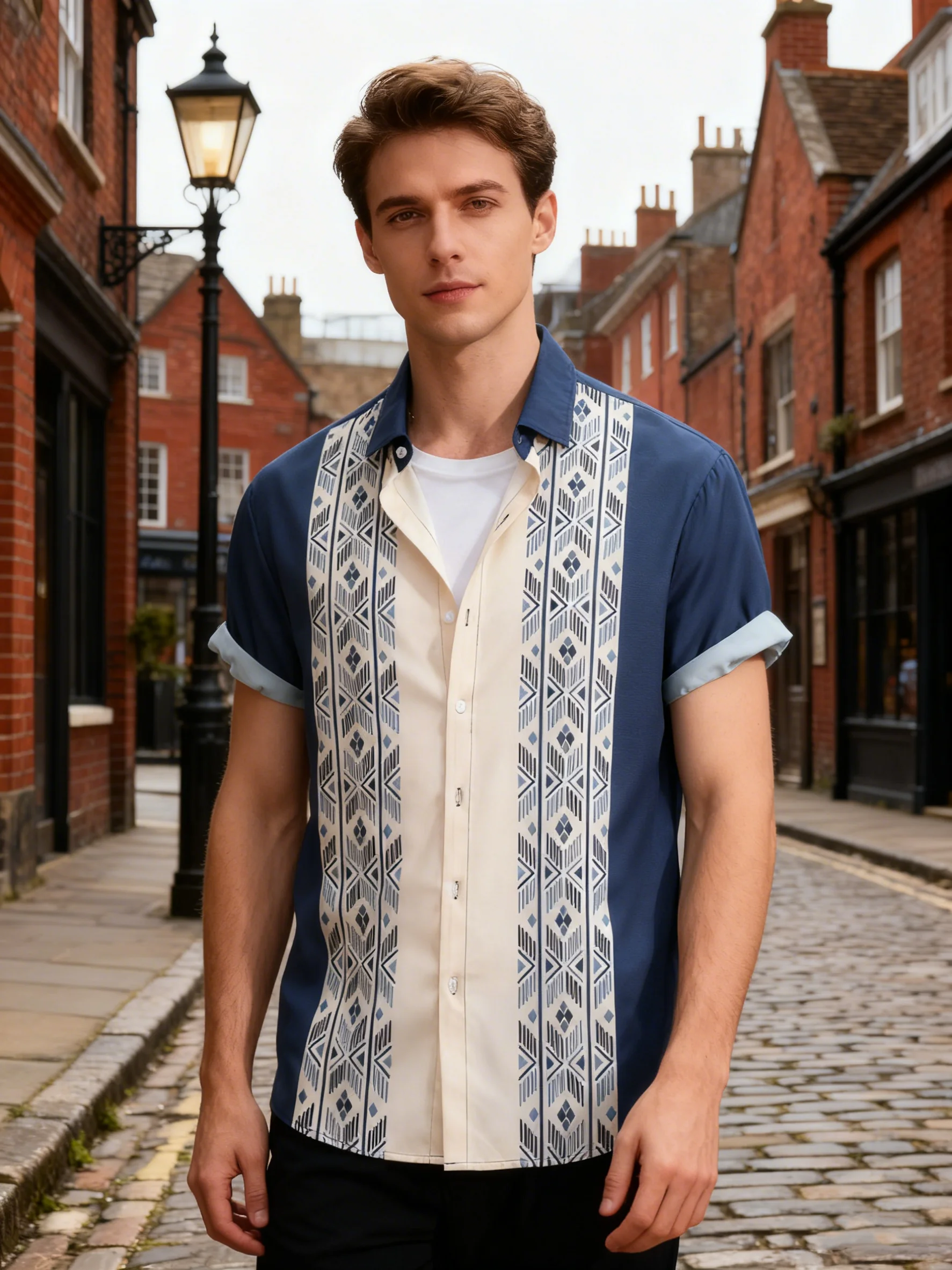 Men's casual short-sleeve shirt with digital geometric print for spring, summer, and autumn, suitable for holidays and casual ou
Men's casual short-sleeve shirt with digital geometric print for spring, summer, and autumn, suitable for holidays and casual ou
