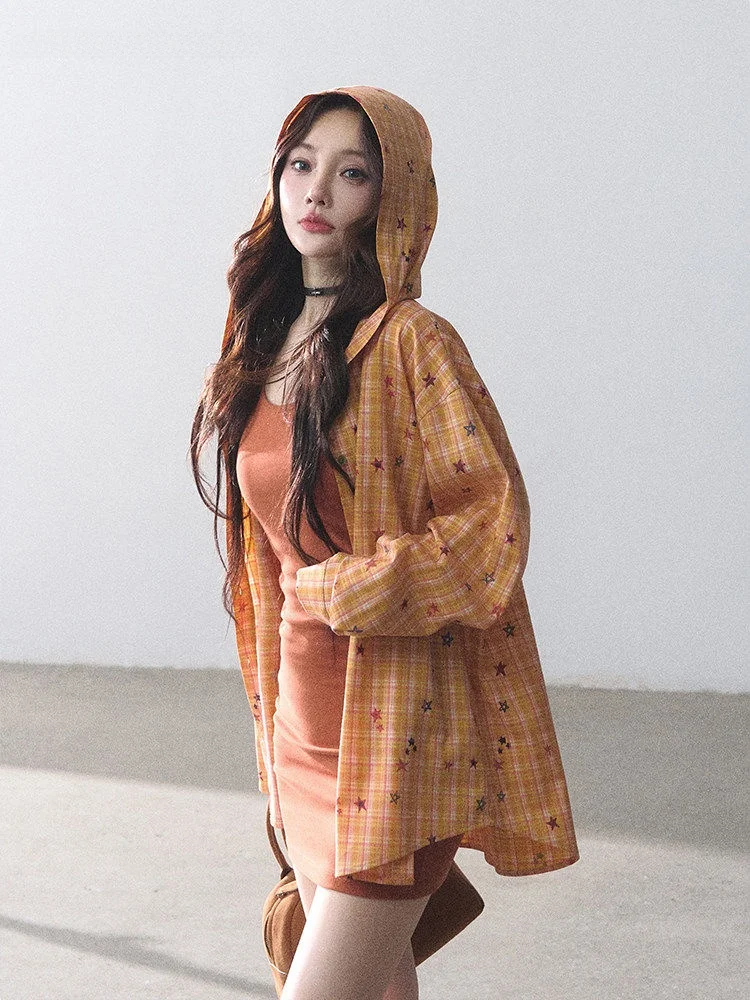 LulusMiracle Maple Evening Lazy Feel Star Orange Yellow Plaid Drape Long Sleeve Hooded Shirt Jacket Women's Fashion Set
LulusMiracle Maple Evening Lazy Feel Star Orange Yellow Plaid Drape Long Sleeve Hooded Shirt Jacket Women's Fashion Set