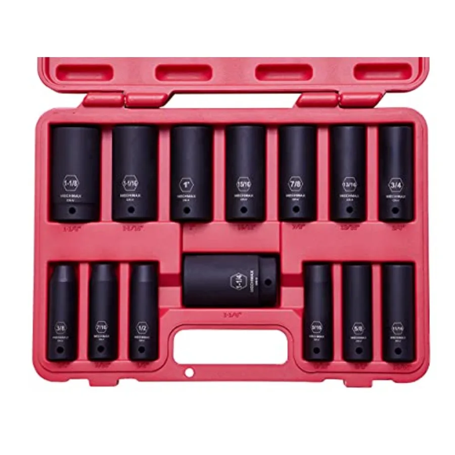 Heavy Duty Deep Impact Socket Set 1/2 Inch Drive Standard Sizes 3/8-1-1/4 Inch Chrome Vanadium Steel Thick Wall Design for High
Heavy Duty Deep Impact Socket Set 1/2 Inch Drive Standard Sizes 3/8-1-1/4 Inch Chrome Vanadium Steel Thick Wall Design for High