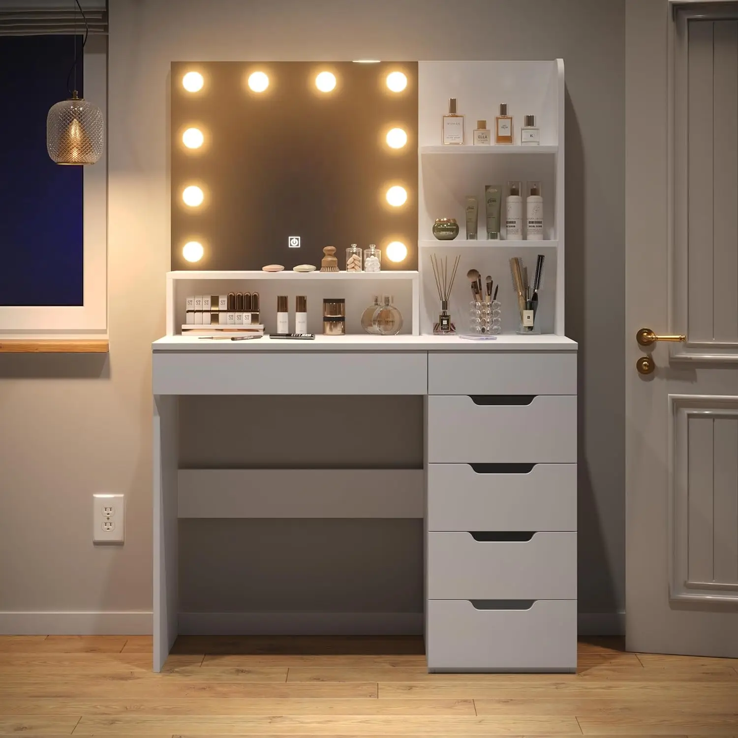 XCYDiwnnue Vanity Desk with LED Lighted Mirror, Makeup Vanity Table Set with 6 Drawers,3 Color Lighting Modes Brightness
XCYDiwnnue Vanity Desk with LED Lighted Mirror, Makeup Vanity Table Set with 6 Drawers,3 Color Lighting Modes Brightness