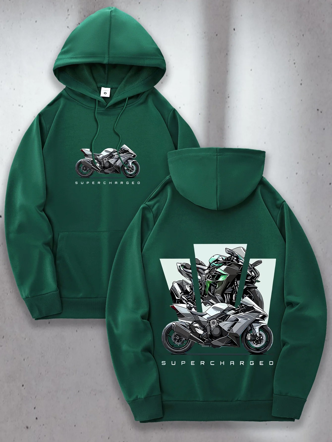 Men's Motorcycle Graphic Hoodie - SUPER CHARGED Design, Hooded Pullover Sweatshirt with Front & Back Print
Men's Motorcycle Graphic Hoodie - SUPER CHARGED Design, Hooded Pullover Sweatshirt with Front & Back Print